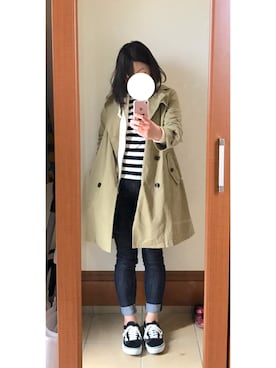 「無印良品（ムジルシリョウヒン）のアイテム（Tシャツ/カットソー、ブラック系）」を使った、Tomoさん（レディース・160cm）の春コーディネート