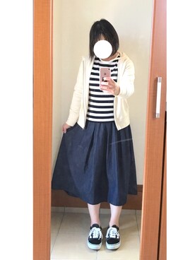 「GLOBAL WORK（グローバルワーク）のロングテールフレアスカート/708543（スカート、ブルー系）」を使った、Tomoさん（レディース・160cm）の春コーディネート