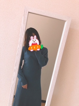 「SNIDEL（スナイデル）のボタンデザインニットワンピース（ワンピース、ブルー系）」を使った、ぴ。 さん（レディース・153cm）の秋コーディネート