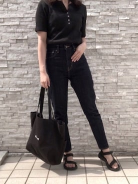 「Ungrid（アングリッド）のハイウエストテーパードデニム（デニムパンツ）」を使った、yaさん（レディース・159cm）の夏コーディネート