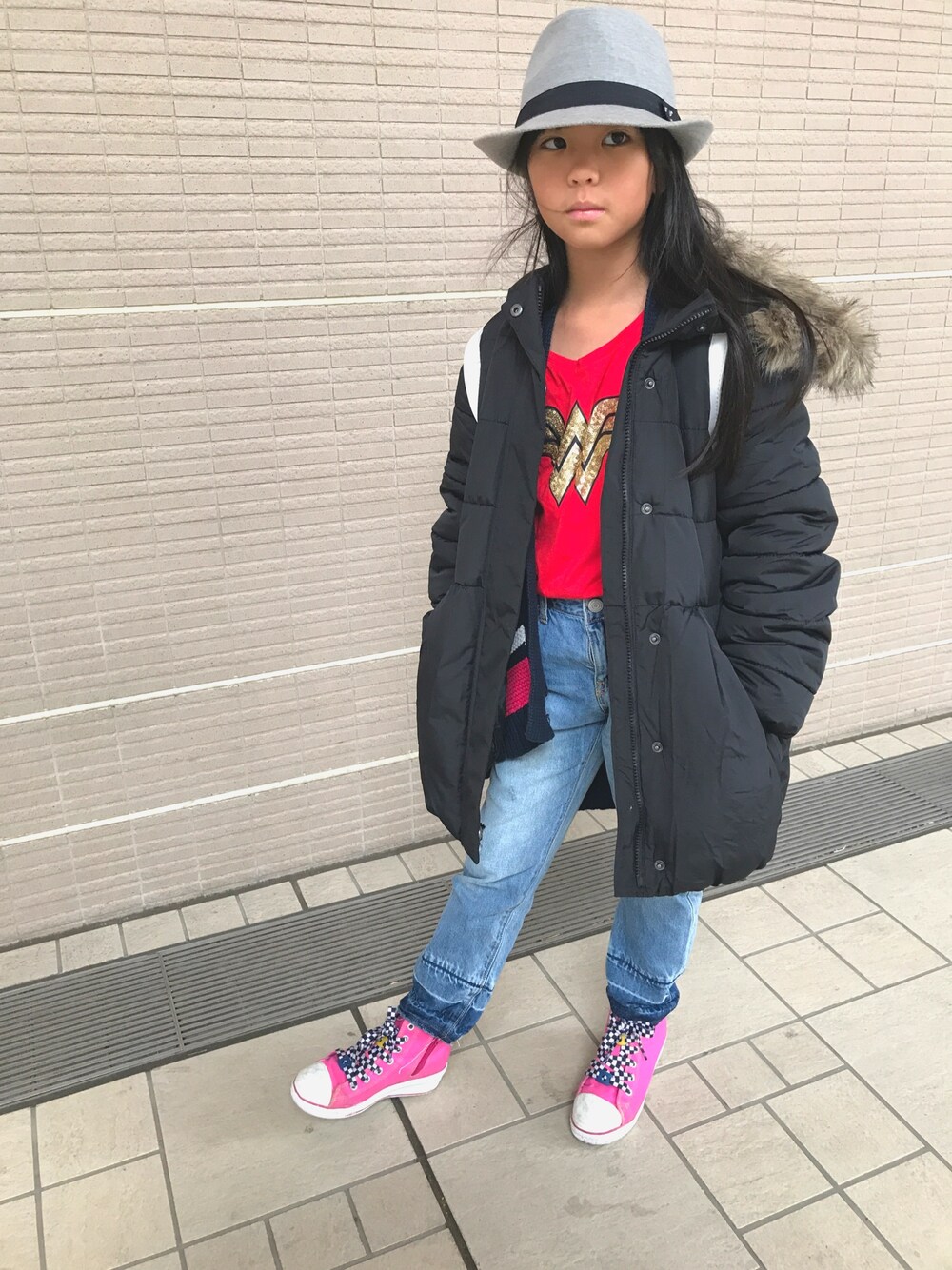 「allGap#GapOneDayEvent#」｜「GAPのアイテム（デニムパンツ、ブルー系）」を使った、kokoseimu さん（キッズ・127cm）の秋コーディネートの1枚目の写真