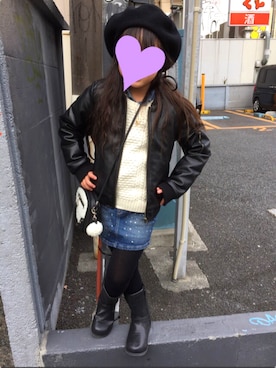 「しまむら（シマムラ）のアイテム（ノーカラージャケット）」を使った、まつゆいさん（キッズ・120cm）の冬コーディネート