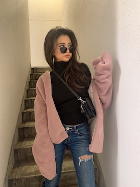 「アイテム（デニムジャケット、ピンク系）」を使った、ゆまいかさん（レディース・160cm）の秋コーディネート