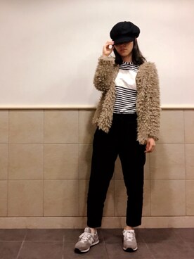「ファーコート」｜「アイテム（キャスケット）」を使った、hiyoyuさん（レディース・164cm）の秋コーディネート