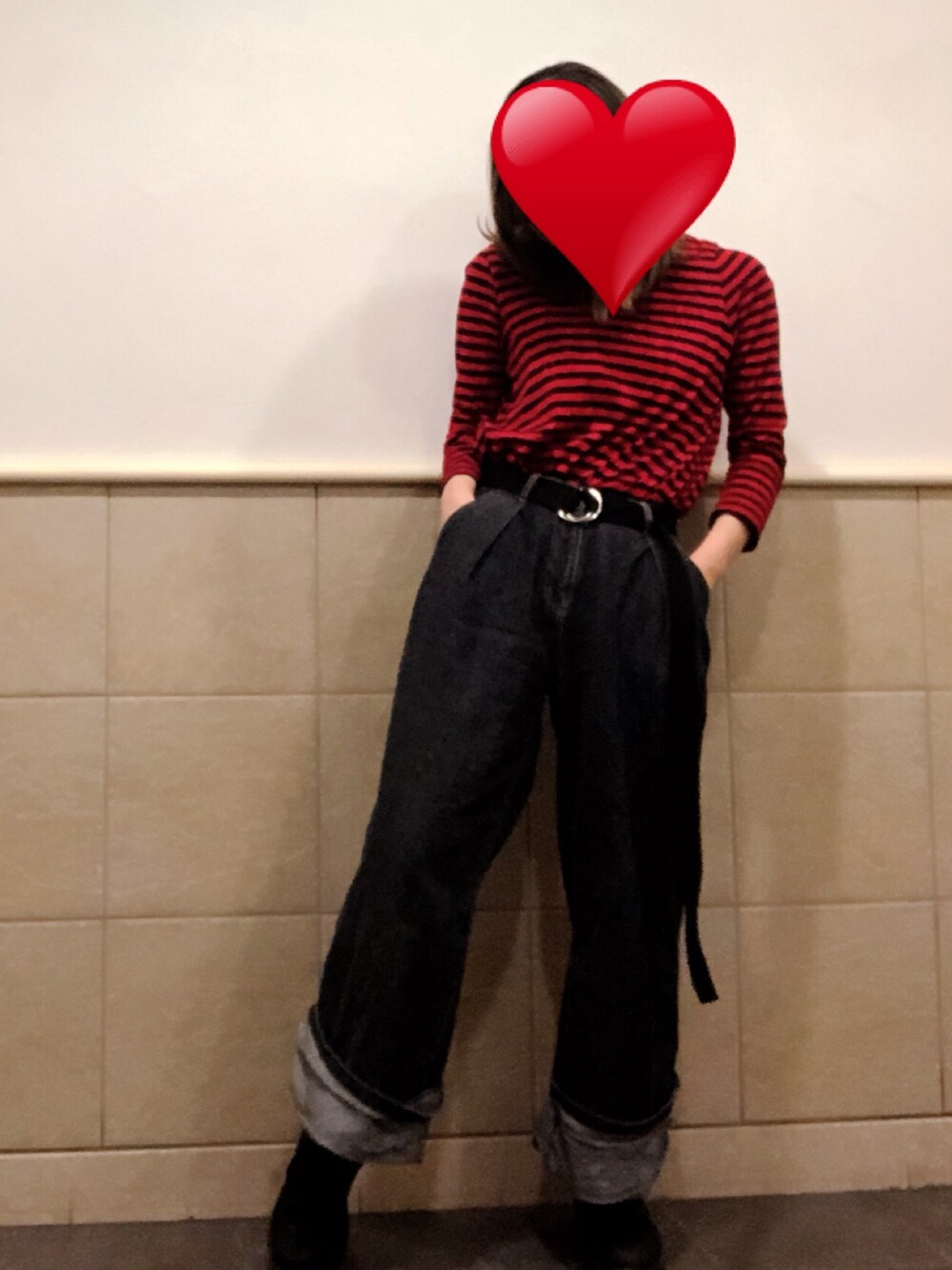 「大人カジュアル、秋のコーデ、ootd、ショートブーツ、ボーダー、おしゃれさんと繋がりたい、CATCOPY、UNITED TOKYO、モード、黒」｜「catcopyのアイテム（デニムパンツ、ブラック系）」を使った、hiyoyuさん（レディース・164cm）の秋コーディネートの1枚目の写真