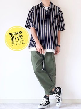 「RAGEBLUE（レイジブルー）のアイテム（チノパンツ）」を使った、ぴたんさん（メンズ・174cm）の夏コーディネート