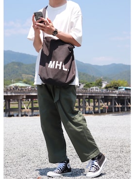 「RAGEBLUE（レイジブルー）のアイテム（チノパンツ）」を使った、ぴたんさん（メンズ・174cm）の夏コーディネート