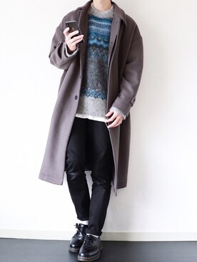 「HARE（ハレ）のアイテム（ステンカラーコート）」を使った、ぴたんさん（メンズ・173cm）の冬コーディネート