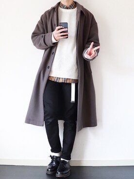 「HARE（ハレ）のアイテム（ステンカラーコート）」を使った、ぴたんさん（メンズ・173cm）の冬コーディネート