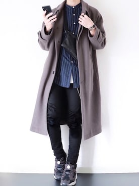 「HARE（ハレ）のアイテム（ステンカラーコート）」を使った、ぴたんさん（メンズ・173cm）の冬コーディネート