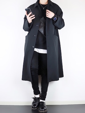 「HARE（ハレ）のアイテム（ステンカラーコート）」を使った、ぴたんさん（メンズ・173cm）の冬コーディネート