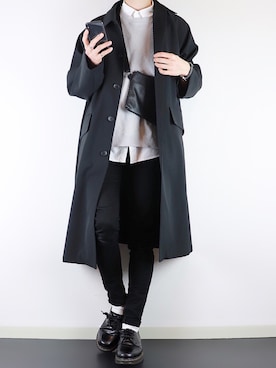 「HARE（ハレ）のアイテム（ステンカラーコート）」を使った、ぴたんさん（メンズ・173cm）の冬コーディネート