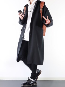「HARE（ハレ）のアイテム（ステンカラーコート）」を使った、ぴたんさん（メンズ・173cm）の冬コーディネート