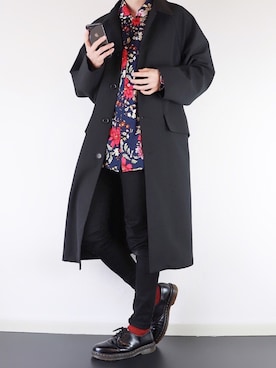 「HARE（ハレ）のアイテム（ステンカラーコート）」を使った、ぴたんさん（メンズ・173cm）の春コーディネート