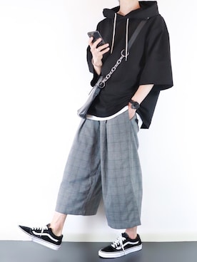 「BASQUE magenta（バスクマゼンタ）のアイテム（スラックス）」を使った、ぴたんさん（メンズ・173cm）の夏コーディネート