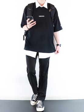 「CONVERSE（コンバース）のアイテム（トップス）」を使った、ぴたんさん（メンズ・173cm）の夏コーディネート