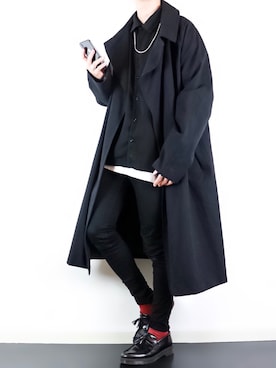 「INTER FACTORY（インターファクトリー）のWEARISTA tai × INTER FACTORY　パーツレスオーバーサイズトレンチコート（トレンチコート）」を使った、ぴたんさん（メンズ・173cm）の秋コーディネート