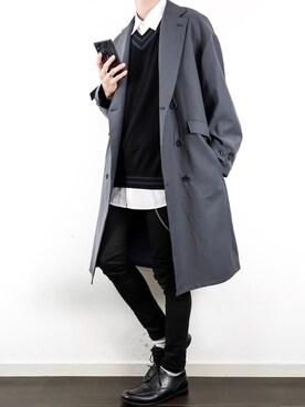 「CASPER JOHN（キャスパージョン）のアイテム（チェスターコート）」を使った、ぴたんさん（メンズ・173cm）の秋コーディネート