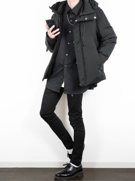 ダウンジャケット コートを使った 黒シャツ のメンズ人気ファッションコーディネート Wear