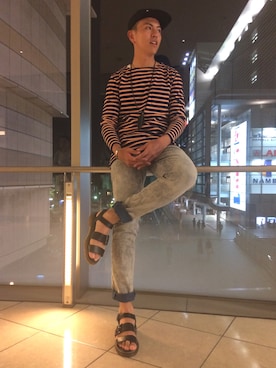「RAGEBLUE（レイジブルー）のアイテム（サンダル）」を使った、山本さんさん（メンズ・182cm）の夏コーディネート