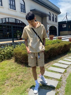 「5（ファイブ）のアイテム（トップス）」を使った、三星蔥ねぎさん（メンズ・186cm）の夏コーディネート