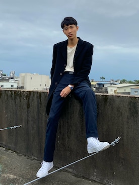 「アイテム（その他シューズ、ホワイト系）」を使った、三星蔥ねぎさん（メンズ・186cm）の秋コーディネート