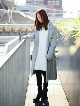 「Denime（ドゥニーム）のメルトンガウン（チェスターコート）」を使った、DenimeWebStoreさん（レディース・162cm）の冬コーディネート