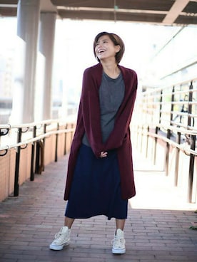 「ロングカーディガン」｜DenimeWebStoreさん（レディース・160cm）の冬コーディネート