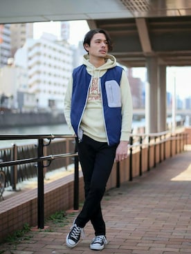 「FRUIT OF THE LOOM（フルーツオブザルーム）のアイテム（パーカー）」を使った、DenimeWebStoreさん（メンズ・173cm）の冬コーディネート