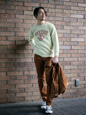 「FRUIT OF THE LOOM（フルーツオブザルーム）のアイテム（スウェット）」を使った、DenimeWebStoreさん（メンズ・173cm）の冬コーディネート