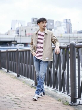 「Denime（ドゥニーム）のアイテム（ブルゾン）」を使った、DenimeWebStoreさん（メンズ・173cm）の春コーディネート