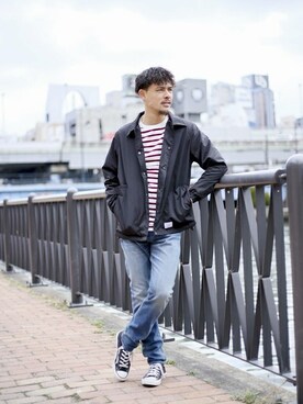 「Denime（ドゥニーム）のアイテム（ブルゾン）」を使った、DenimeWebStoreさん（メンズ・173cm）の春コーディネート