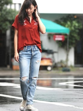 「スキッパーシャツ」｜DenimeWebStoreさん（レディース・160cm）の夏コーディネート