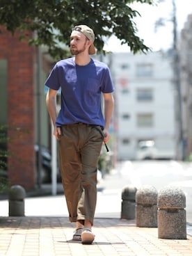 「ポケットＴシャツ」｜「アイテム（キャップ）」を使った、DenimeWebStoreさん（メンズ・184cm）の夏コーディネート