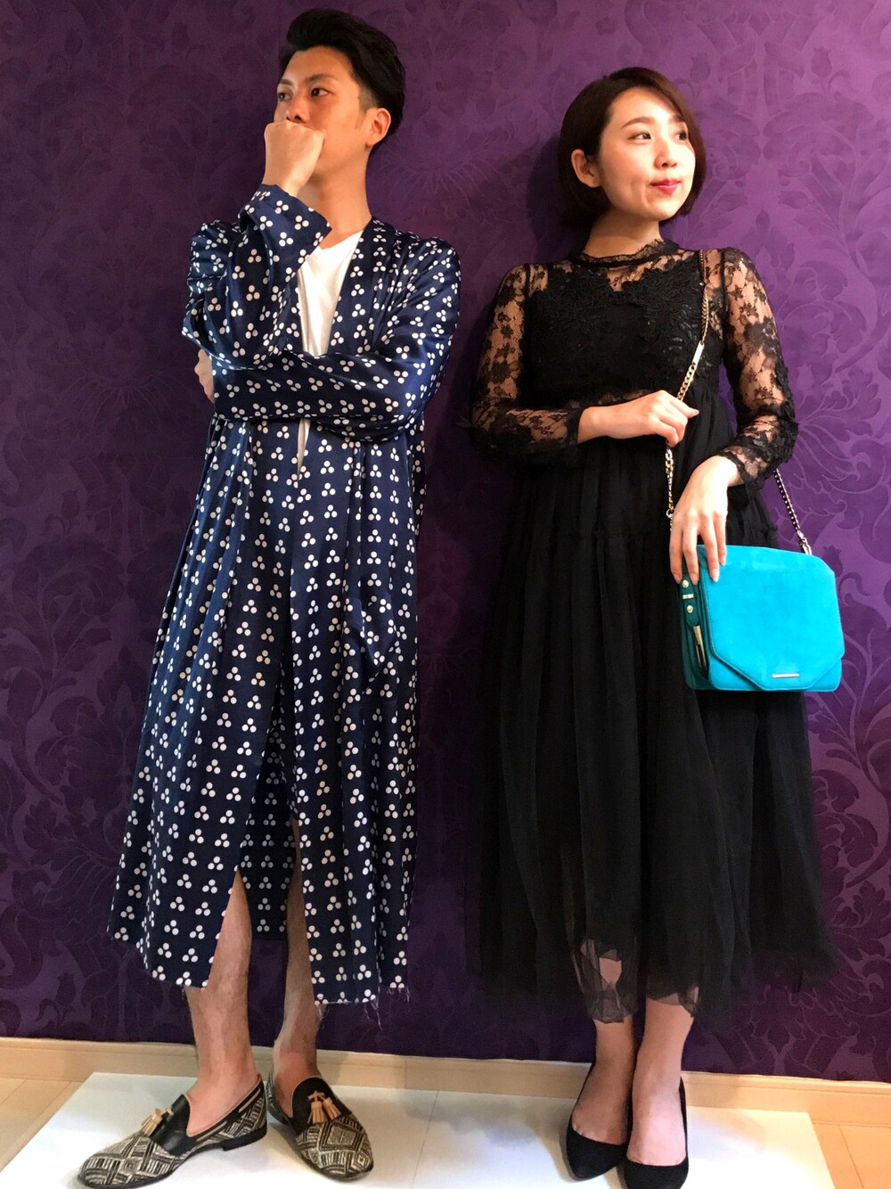 「ドレス、セットアップ、レース、サテン、キレイめ、カップル、カップルコーデ」｜「reedlesのアイテム（セットアップ、ブルー系）」を使った、S'Yさん（レディース・155cm）の夏コーディネートの1枚目の写真
