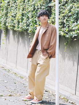 「カフェ」｜「アイテム（ブルゾン）」を使った、MTRL:マテリアルさん（メンズ・175cm）の秋コーディネート