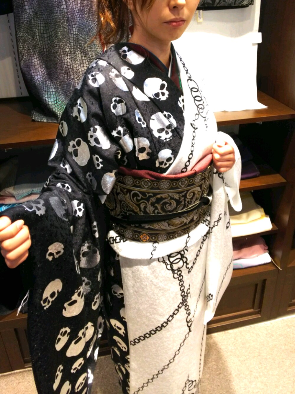 「着物、着物コーデ、着物女子」｜「Ladycloaのアイテム（浴衣、ブラック系）」を使った、( ᐛ👐)パァさん（レディース・167cm）の春コーディネートの1枚目の写真