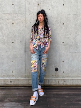 HYSTERIC GLAMOUR コラージュパッチリメイクテーパードデニムパンツ