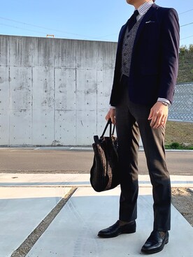 「アイテム（ベスト、ブルー系）」を使った、sprnaturさん（メンズ・177cm）の春コーディネート
