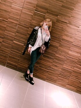 「BRANSHES（ブランシェス）のアイテム（ライダースジャケット）」を使った、yuuna(*さん（レディース・161cm）の春コーディネート