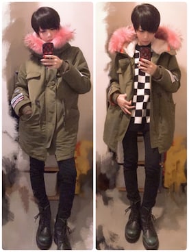 「MOUSSY（マウジー）のアイテム（モッズコート）」を使った、NNTNさん（レディース・162cm）の冬コーディネート
