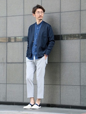 「アイテム（スリッポン）」を使った、TERAIさん（メンズ・182cm）の春コーディネート