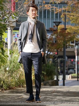 「メルトン」｜「アイテム（チェスターコート）」を使った、TERAIさん（メンズ・182cm）の秋コーディネート
