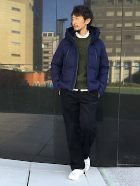 「アイテム（ダウンジャケット/コート、ブルー系）」を使った、TERAIさん（メンズ・182cm）の秋コーディネート