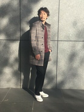 「EDIFICE（エディフィス）のアイテム（ステンカラーコート）」を使った、TERAIさん（メンズ・182cm）の秋コーディネート