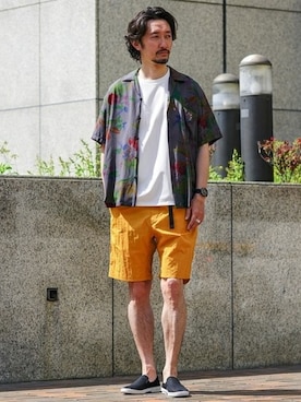 「アイテム（スリッポン）」を使った、TERAIさん（メンズ・182cm）の夏コーディネート