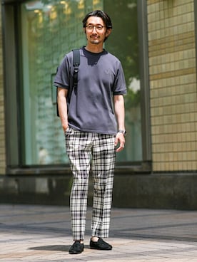 「FRED PERRY（フレッドペリー）のアイテム（Tシャツ/カットソー）」を使った、TERAIさん（メンズ・183cm）の夏コーディネート