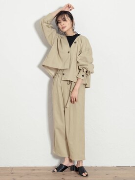 「ラップパンツ」｜「アイテム（ノーカラージャケット）」を使った、reedit_officialさん（レディース・162cm）の春コーディネート