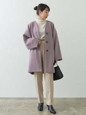 「リエディ(Re:EDIT)」｜「アイテム（ノーカラージャケット）」を使った、reedit_officialさん（レディース・162cm）の冬コーディネート