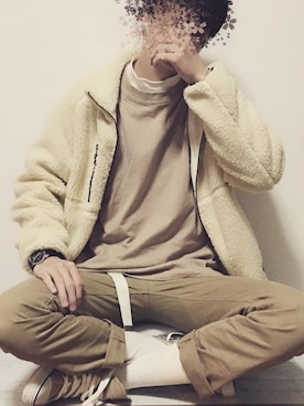 「モカ」｜「アイテム（ムートンコート）」を使った、KENJIさん（メンズ・178cm）の冬コーディネート